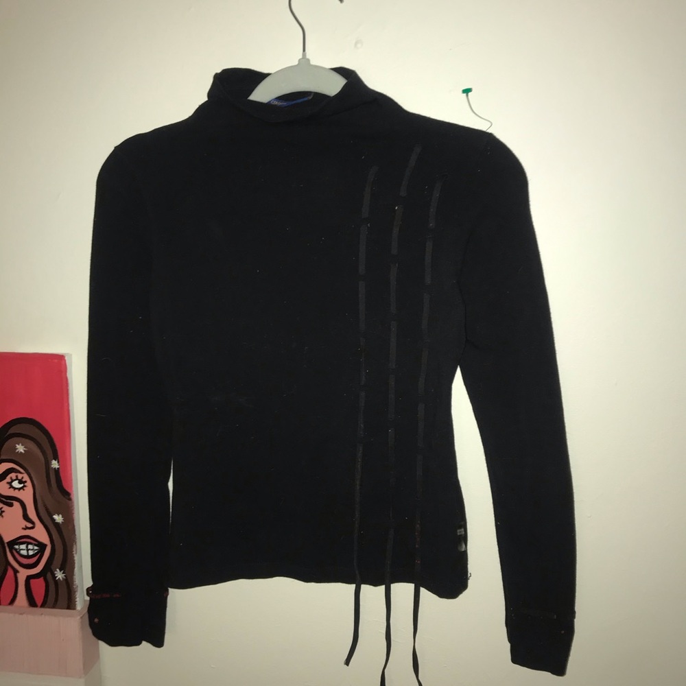 Artsy modern goth punk turtle neck long sleeve crop top